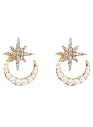 Simple Classic Geometric Moon Star Earrings 