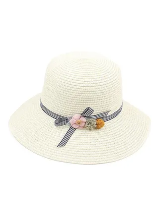 Striped Summer Floppy Beach Vacation Hat Beige 