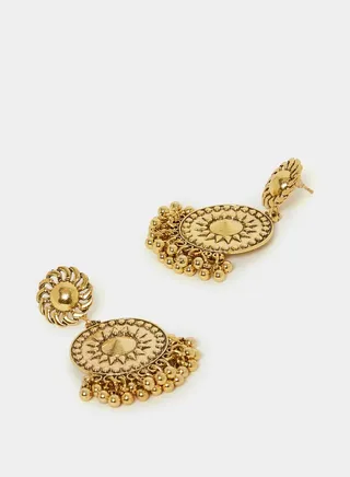 Sun Design Bell Tassel Drop Earrings