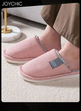 Autumn and Winter Cotton Breathable Home Indoor Slippers Soft Sole Thickened Plush Warm Bedroom Slippers Pink for Women 