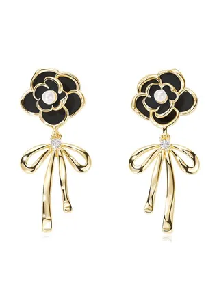 Flower Drop Earrings Black 