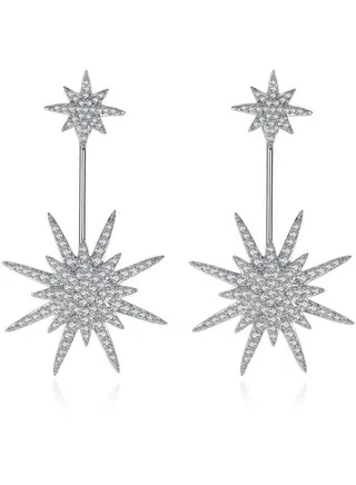 Rhodium Plated Cubic Zirconia Dangle Earrings 