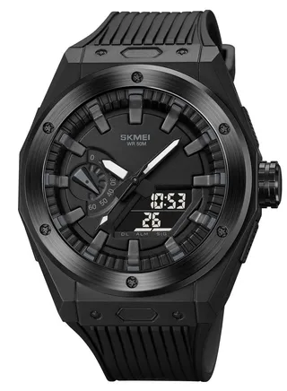 Watches for Men Sports Water Resistant Analog Digital Watch PU Strap Black 2103 