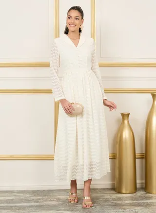Burnout Texture Collared A-Line Maxi Dress