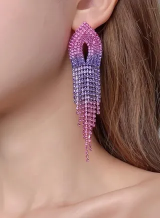 Beautiful Drop Earrings In Pink & Purple 