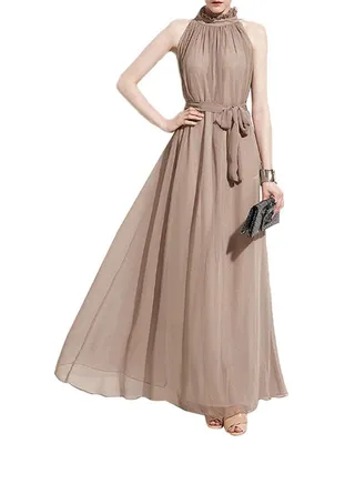 Bohemian Halter Chiffon Maxi Dress Brown 