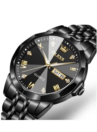 Watches for Men Fashion Stainless Steel Quartz Analog Water Resistant Watch 41mm 9931 Black 