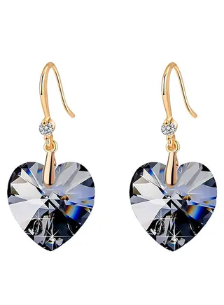 Austrian Peach Heart Crystal Drop Earrings for Women 14 K Gold Plated Hypoallergenic 