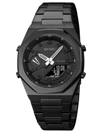 Watch for Men Waterproof Analog+Digital Stainless Steel Wrist Watch Black 41mm 1816 