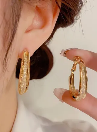Hoop Crystal Earrings, Fashionable Hollow Mesh Earrings, Elegant and Personalized Design S925 Silver Needle Earrings 