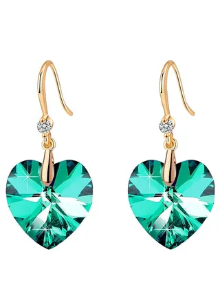 Austrian Peach Heart Crystal Drop Earrings for Women 14K Gold Plated Hypoallergenic 