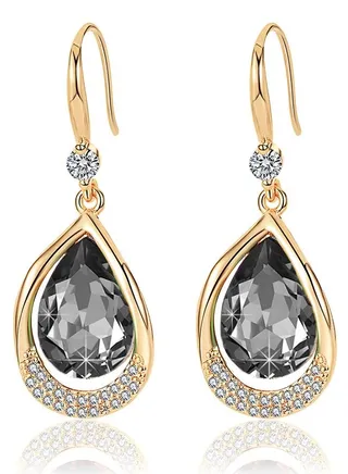 Austrian Crystal Halo Teardrop Hollow Drop Dangle Earrings for Women 14 K Rose Gold Plated Hypoallergenic Jewelry 