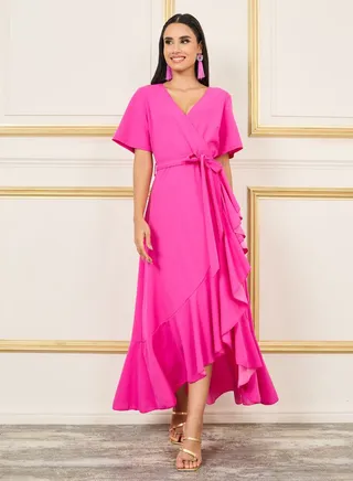 Ruffle Hem A-Line Wrap Maxi Dress