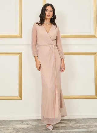 Shimmer Striped Wrap Style Mermaid Dress
