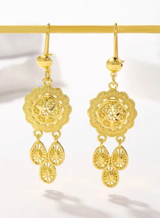 Elegant 21k Gold Plated Drop Earrings For Women 