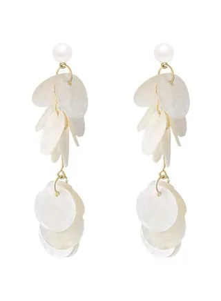 Pure Silver Pin Resort Style Round Shell Long Tassel Earrings Designer Earrings 