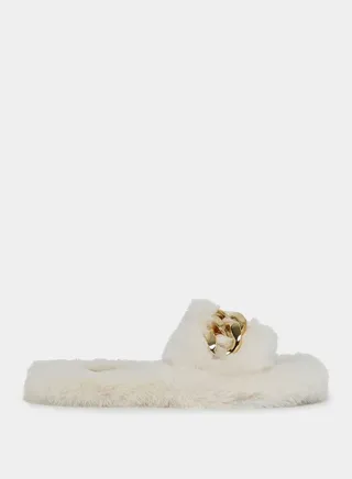 Faux Fur Chunky Chain Trim Bedroom Slippers