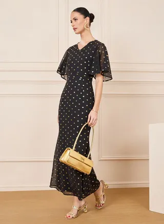 Foil Print Spot Mermaid Hem Sheath Dress 