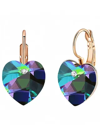 Austrian Crystal Heart Drop Leverback Earrings for Women 14K Rose Gold Plated Hypoallergenic Jewelry 