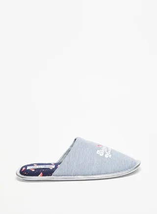 Womens Slogan Print Slip On Bedroom Slides