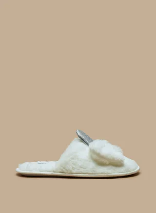 Womens Pearl Embellished Bedroom Slides with Ear Applique