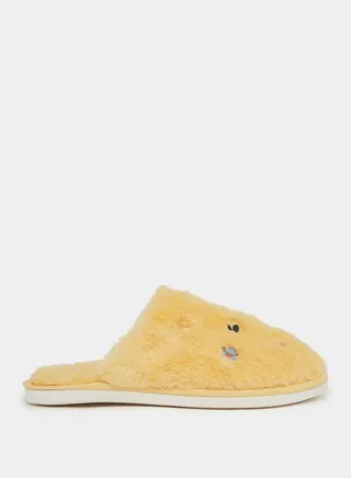 Embroidered Flower Fluffy Bedroom Slippers