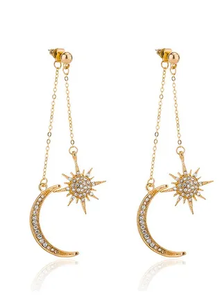 Dainty Long Dangle Earrings For Women Girls, Fashion Jewelry, Lovely Gold Silver Dangly, Upgrade Moon Stars Sun Earring, Fashion Long Drop Dangle, Earring Set 