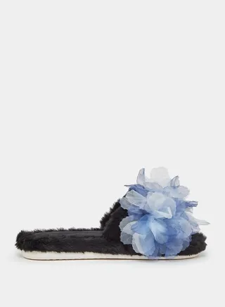 Applique Detail Faux Fur Bedroom Slippers 