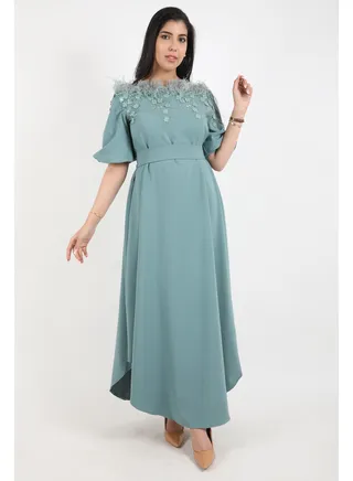 Women's Maxi  Dress with half sleeves and a belt at the waist 