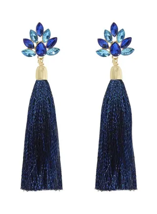 Exquisite Crystal Studded Tassel Earrings 