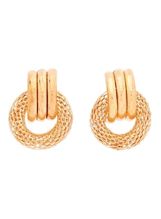 Gold Plated Mesh Hoop Dangle Earrings 