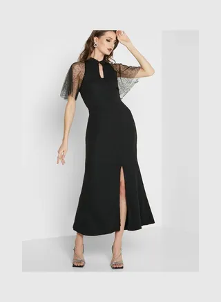 Mesh Sleeve Bodycon Dress Black 