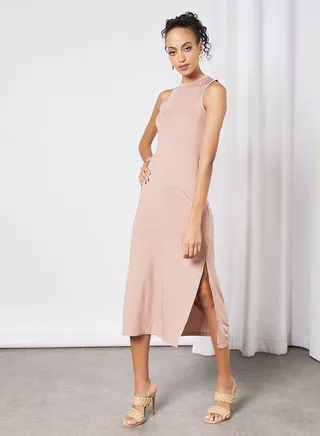 Casual Sleeveless Long Evening Maxi Dress With Side Slit 49 Chocolate 