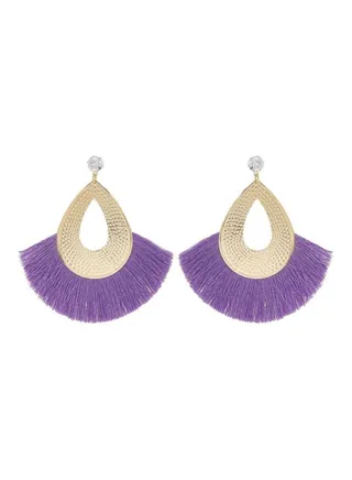 Patterned Tear Drop Tassel Earrings 