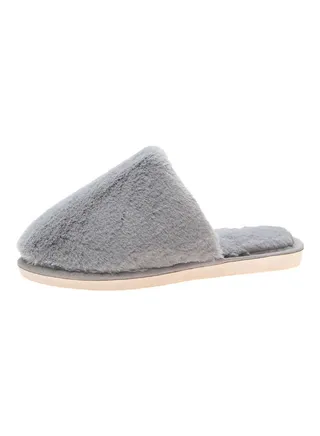 Solid Fluffy Indoor Slippers Grey 