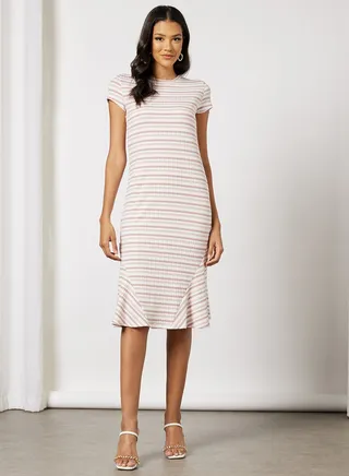Women's Casual Plain Basic Design Long Evening Maxi Short Sleeve Knit Dress 48075 - #6 