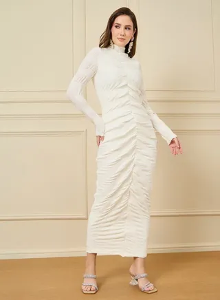 Textured High Neck Bodycon Maxi Dress 
