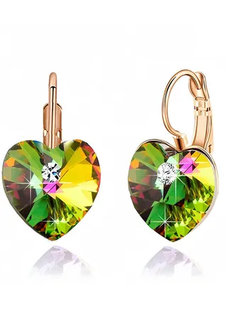Austrian Crystal Heart Drop Leverback Earrings for Women 14K Rose Gold Plated Hypoallergenic Jewelry 