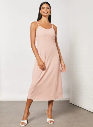 Casual Yarn Dyed Super Comfortable Cami Long Evening Maxi Dress Sand 