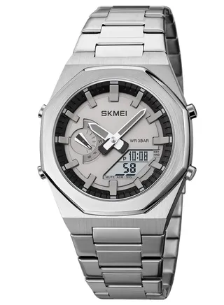 Watch for Men Stainless Steel Water Resistant Analog Digital Watch Silver 41mm 1816 
