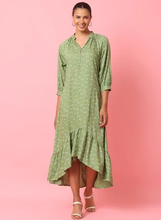 Casual Long Evening Maxi Dress Green/White 
