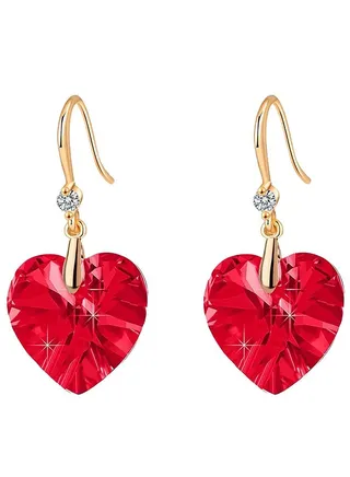 Austrian Peach Heart Crystal Drop Earrings for Women 14k Gold Plated Hypoallergenic 