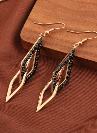 Stainless Steel 18K Rose Gold Plated Non fading Long Rhombus Earrings 