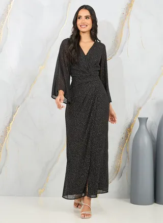Embellished Wrap Style Maxi Dress