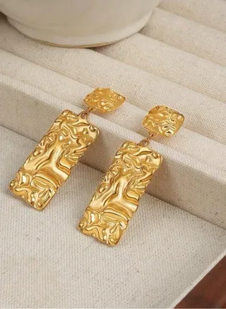 Elegant Stainless Steel Gold Plated Drop Earrings 