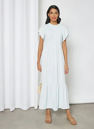 Shirred Detail Dress Whispy Blue 