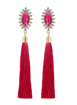 Crystal Studded Tassel Earrings 