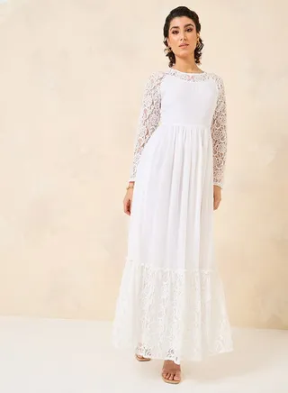 Lace Yoke Tiered Maxi Dress 