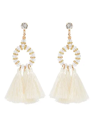 Beads And Trio Tassel Earrings 