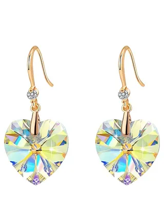 Austrian Peach Heart Crystal Drop Earrings for Women 14K Gold Plated Hypoallergenic 